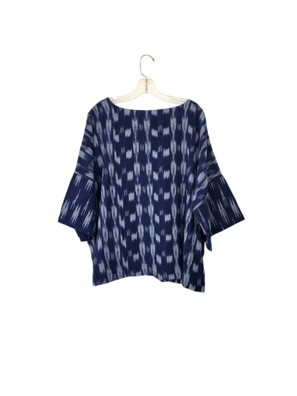 Pure Jill Indigo Ikat Print Tunic Top XL Tall Navy Blue Cotton - Picture 2 of 4